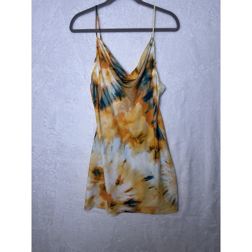 Saints +‎ Secrets Womens M Tie Dye Cowl Neck Mini Slip Dress Orange Navy Blue
